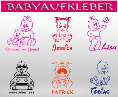 Baby Aufkleber Autoaufkleber BABYAUFKLEBER-Baby on Bord-Wunschname 776 
