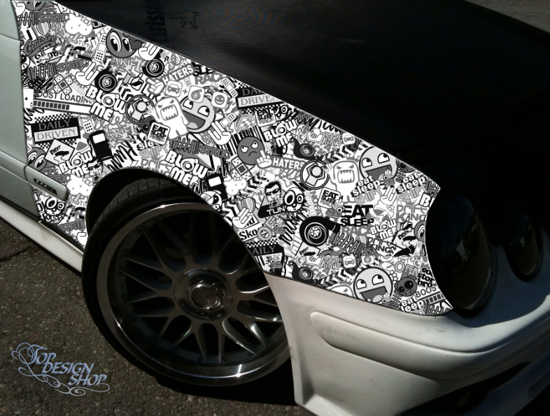 STICKERBOMB-FOLIE AUTO-FOLIE AUFKLEBER 3D Car Wrapping Blasenfrei  schwarz-weiß EUR 225,00 - PicClick FR
