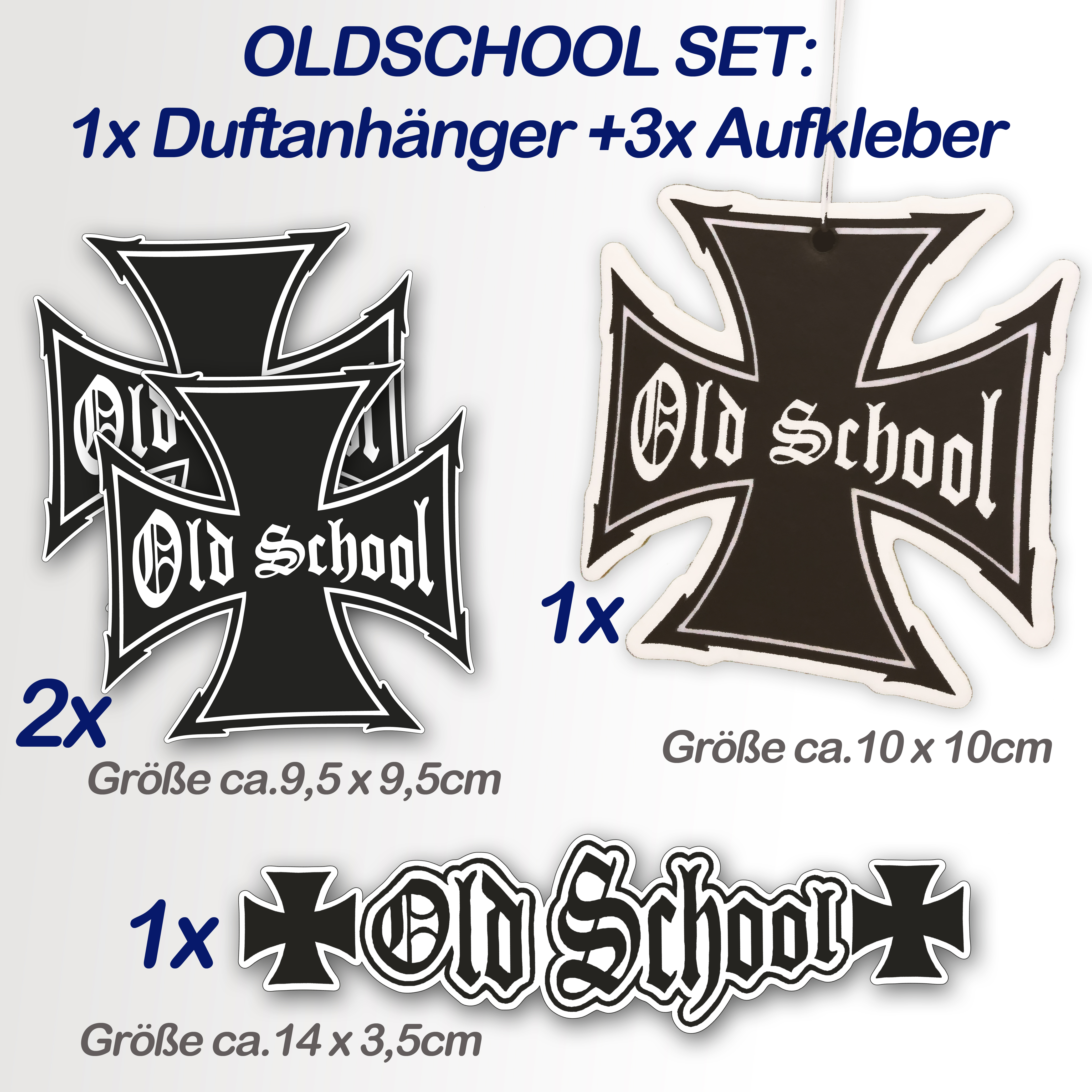 Oldschool Aufkleber Set ✠ Sticker mit Duftbaum Anhänger Tuning Old  School Kreuz 4 Teilig