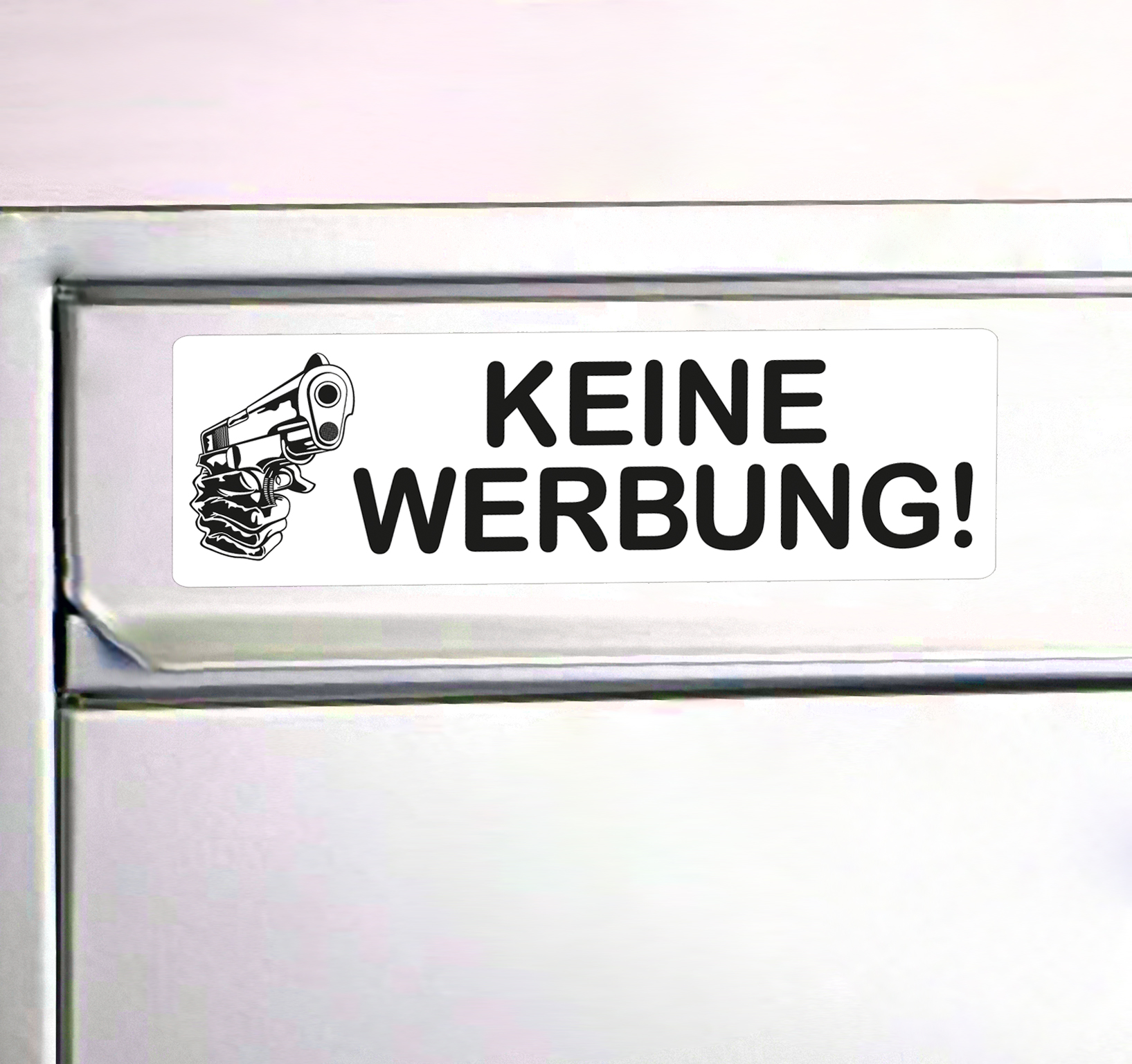 Keine Werbung Fun Aufkleber mit Pistole Briefkasten Tür Spass Sticker